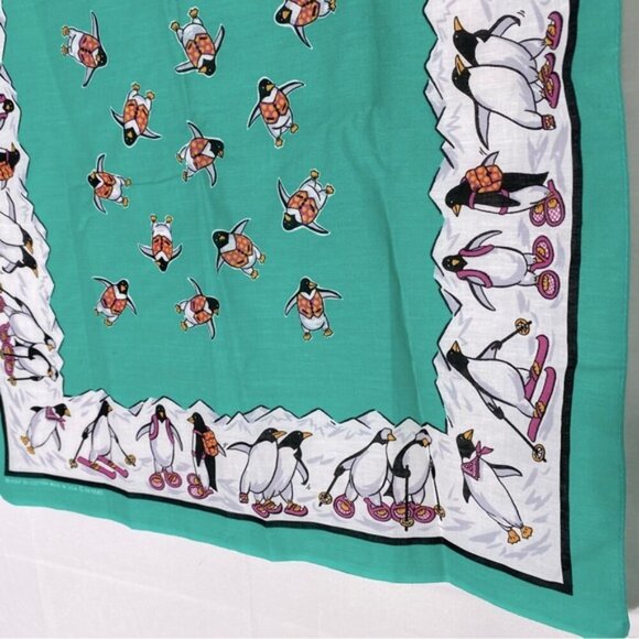 5/$25 Vintage Green White Penguin Print Square Scarf Bandana - Picture 8 of 9